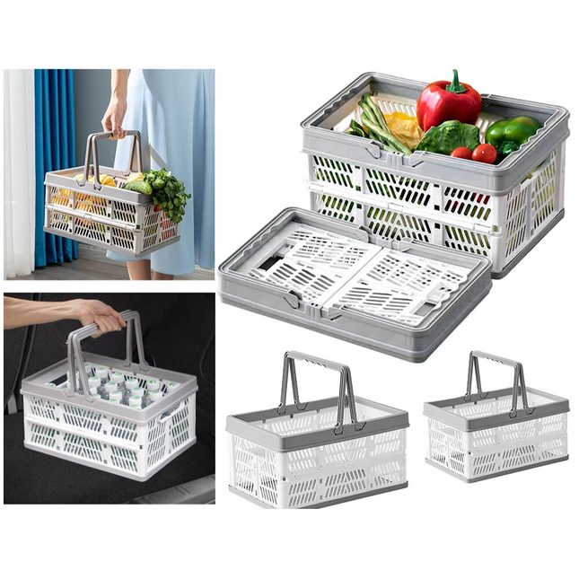 19L Portable Collapsible Shopping Cart Basket Crates Plastic Picnic Camping