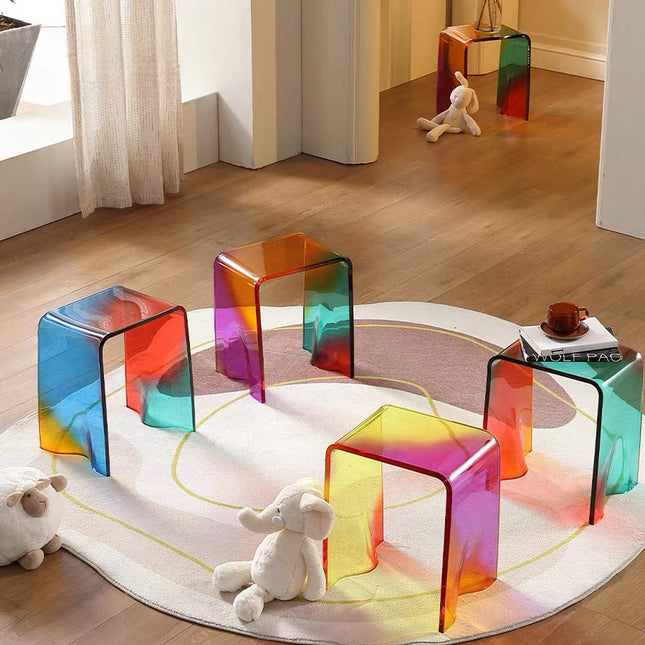 Modern Acrylic Rainbow Stool Colorful and Sturdy Decorative Seat