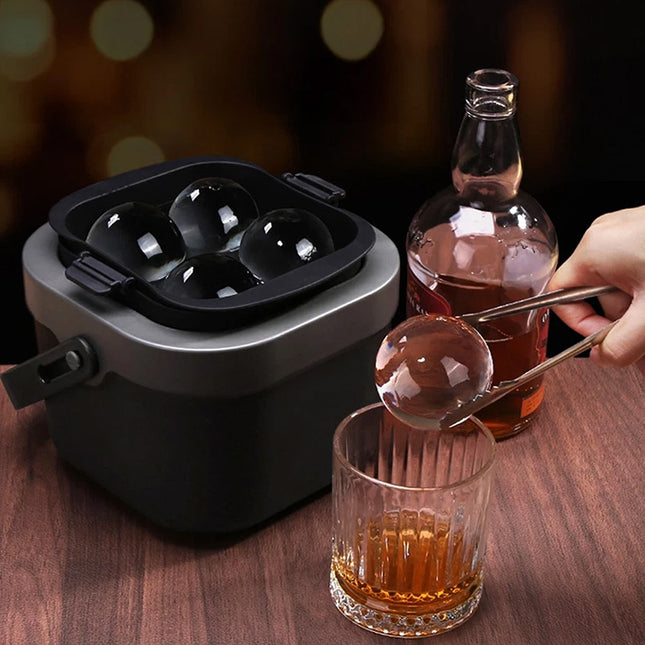 Crystal Whiskey Ice Sphere Mould 4 Clear Ice Balls Maker 6cm Food-Grade Silicone