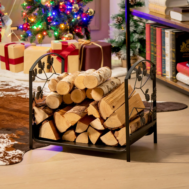 48CM Firewood Rack Leaf Patterns Decorative Firewood Storage Holder Indoor