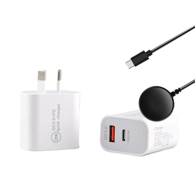Two white USB chargers with different connectors on a light gray background