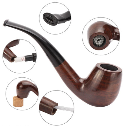 Classic Short Handle Curved Tobacco Pipe, Elegant Ebony Wood Smoking Set