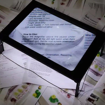 3X Large LED Page Magnifier with Stand Eye Caring Light Desk Reading Fine Print