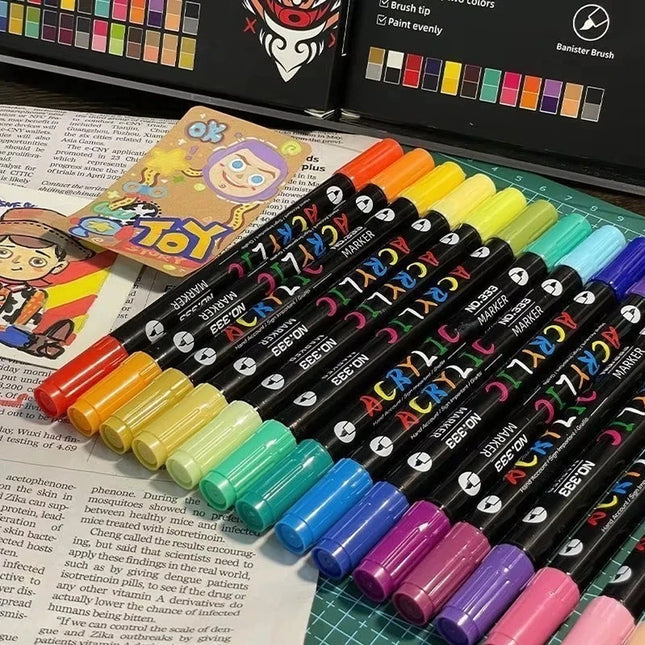 Acrylic Paint Marker Pen Set Dual Tip Brush DIY Art Projects (24 Pieces 48 Colors)