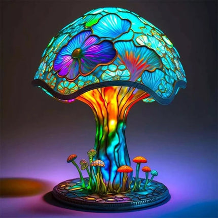 Painting Glass Mushroom Table Lamps Bohemian Resin Table Lamp Night Light Decor F#