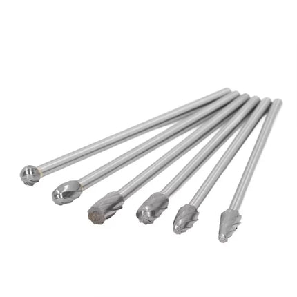 6Pcs Carbide Alloy Rotary Burr Set Tungsten Steel Solid Long Shank Burr Kit