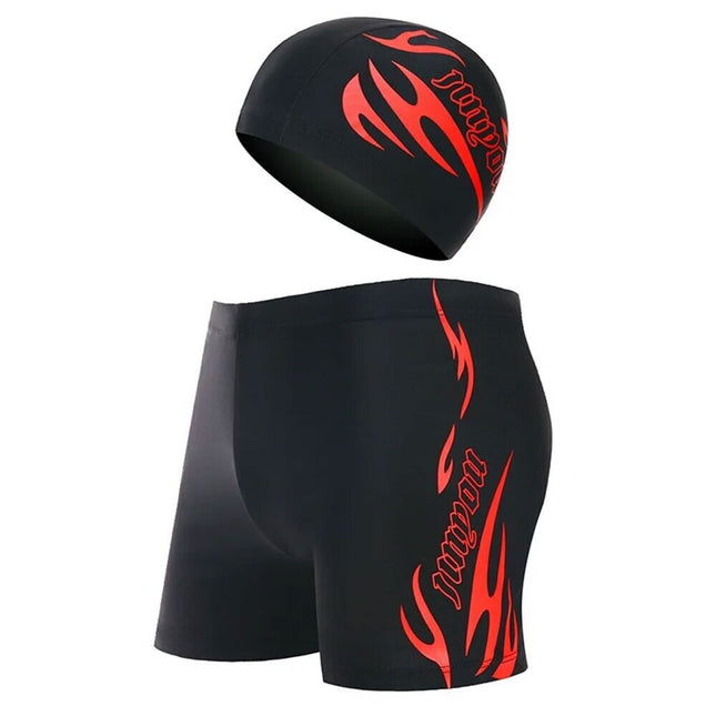 Red Mens Summer Swim Shorts Swimwear Swimming Underwear Boxer Pants Beach Cap