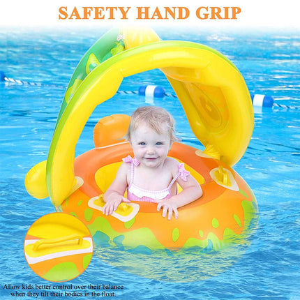 Baby Swimming Float With Sun Canopy Inflatable Kids Swim Pool Safety Seat Ring