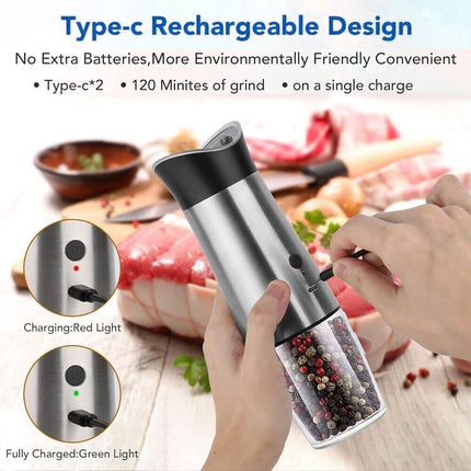 Electric Salt and Pepper Grinder Set 2 Packs USB Rechargeable Automatic