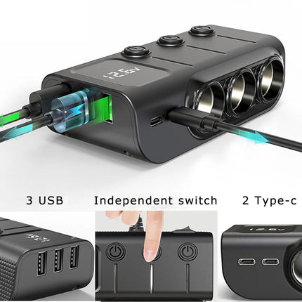 3Way 12-24V Car Cigarette Charger Lighter Socket Splitter Power USB Adapter Port 3Way Car Charger