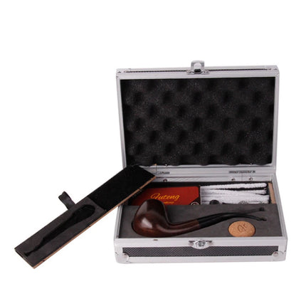 Classic Short Handle Curved Tobacco Pipe, Elegant Ebony Wood Smoking Set
