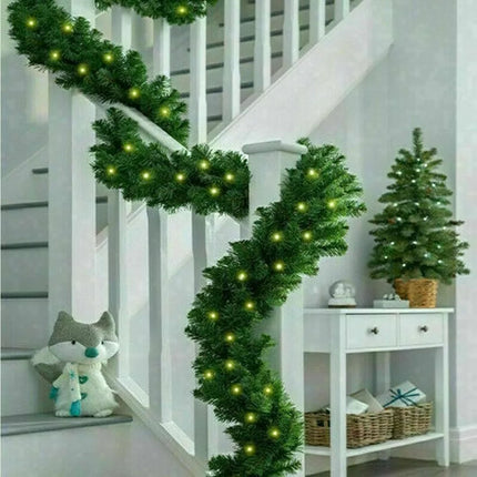 2X 9ft Christmas Garland with LED Lights Artificial Wreath Stairs Rattan Decoration
