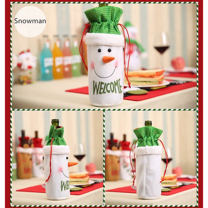 3x Christmas Wine Bottle Bag Cover Santa Snowman Reindeer Table Décor Gift Wrap