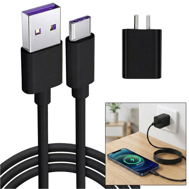Universal USB to Type-C Fast Wall Charger Adapter with Charging Cable Black