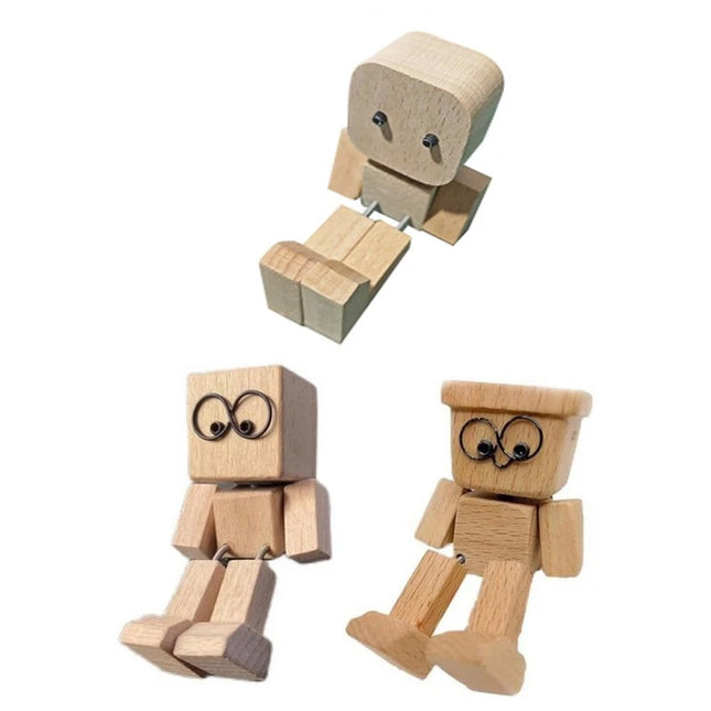 Small Wooden Man Figurine Shaking Wooden Man Figure Decoration Desktop 3PCS(A+B+C)