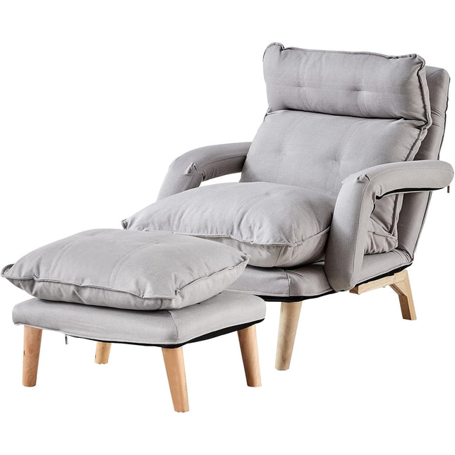 Recliner Armchair with Footstool Lounge Sofa Washable Cover Light Gray