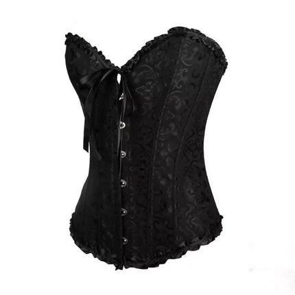 Women Lace Up Boned Underbust Corset Bustier Waist Cincher Body Shaper Girdle Black XL