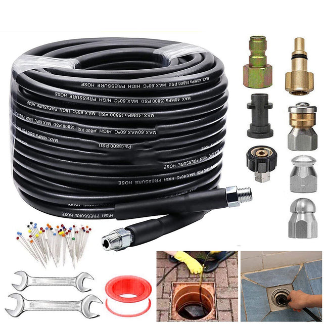 30M Pressure Washer Hose Pipe Sewer Jetter Cleaner Kit Nozzle Metric M22 To 1/4"