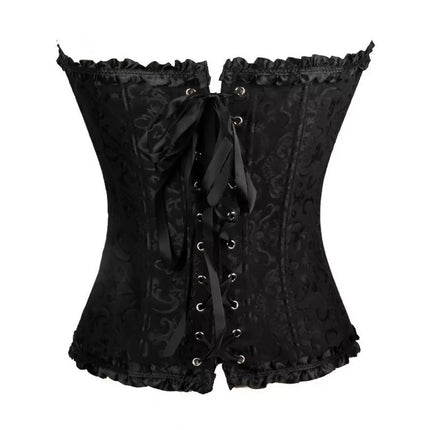 Women Lace Up Boned Underbust Corset Bustier Waist Cincher Body Shaper Girdle Black XL