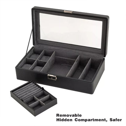 Black Watch Box Organizer Single Layer Jewelry Storage for Men Women Accessories