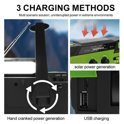 20000mAh Wind Up Solar Radio Hand Crank Emergency FM/AM USB Charger LED Torch