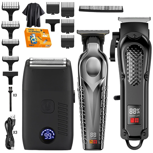 Pro Men Cordless Electric Hair Clipper Trimmer Shaver 3 Set USB Rechargeable