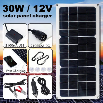 30W Solar Panel Trickle Charger 12V Battery Charger for RV Boat Car Camping Flex