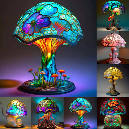Painting Glass Mushroom Table Lamps Bohemian Resin Table Lamp Night Light Decor F#