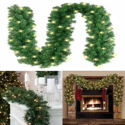 2X 9ft Christmas Garland with LED Lights Artificial Wreath Stairs Rattan Decoration