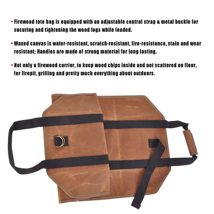 39" Log Carrier Tote Firewood Holder Canvas Large Carry Bag Holder Carrying Wood
