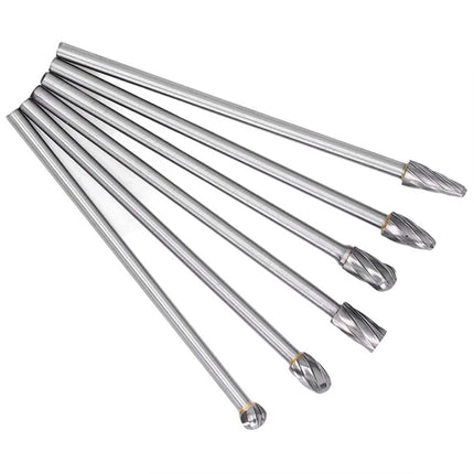 6Pcs Carbide Alloy Rotary Burr Set Tungsten Steel Solid Long Shank Burr Kit