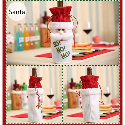 3x Christmas Wine Bottle Bag Cover Santa Snowman Reindeer Table Décor Gift Wrap