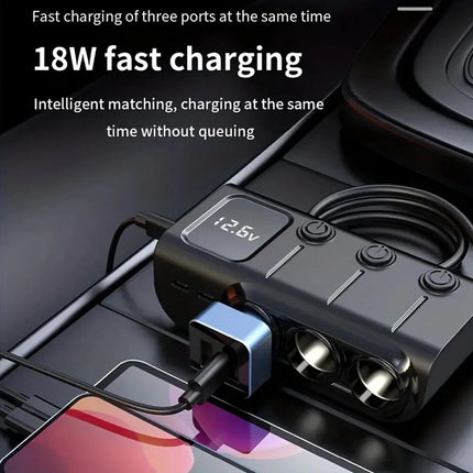 3Way 12-24V Car Cigarette Charger Lighter Socket Splitter Power USB Adapter Port 3Way Car Charger