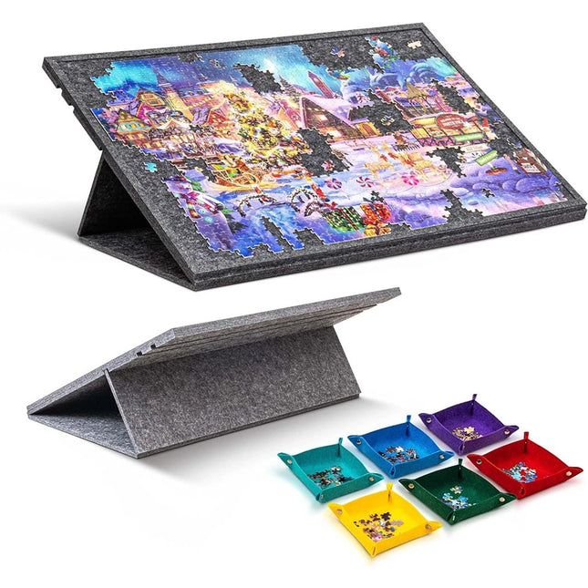 Jigsaw Puzzle Board 1000 Pieces Felt Mat Adjustable Easel Stand Trays w/ 6 Trays