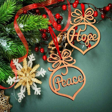 36PCS Xmas Tree Love Heart Wooden Hollow Shapes Pendant Decoration Xmas Gift