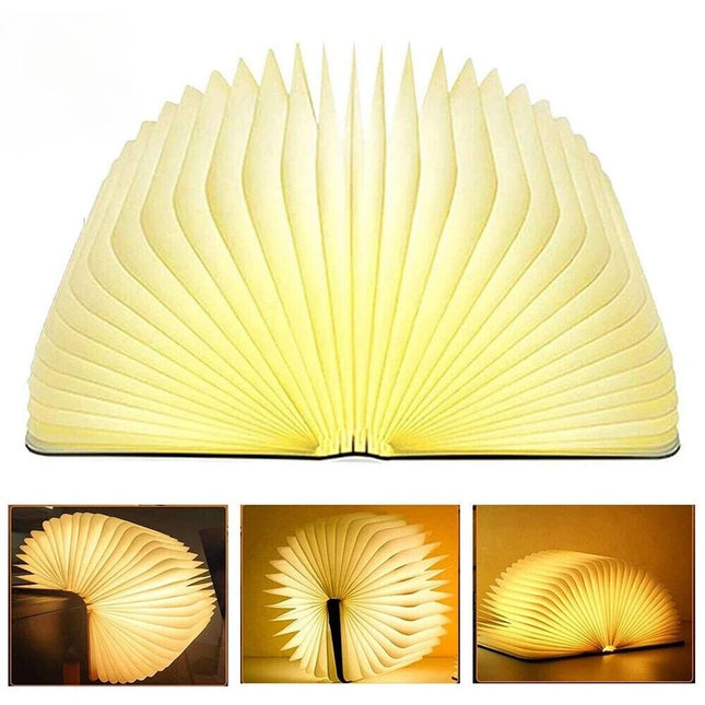 Novelty Portable Folding Wooden Book Lamp USB Rechargeable Desk Night Light Brown