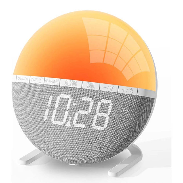 Alarm clock wake-up light with sunrise/sunset simulation, dual alarm clocks