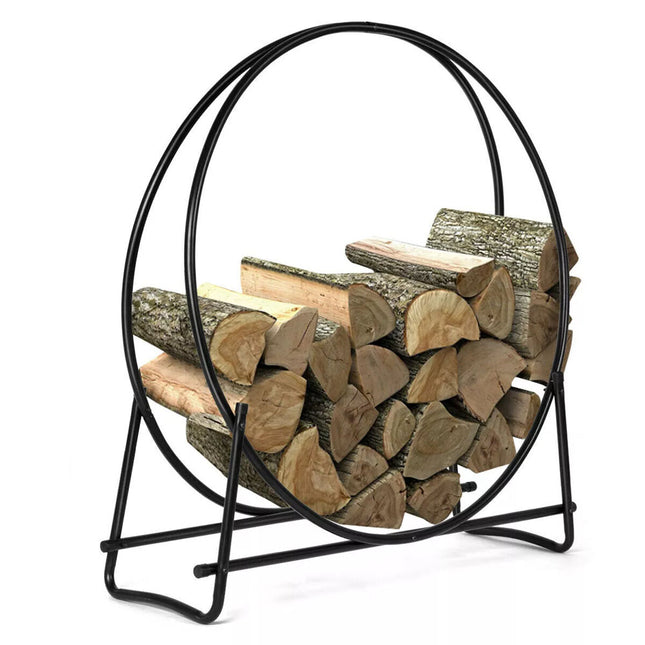102cm Tubular Steel Log Hoop Firewood Storage Rack Holder Round Display