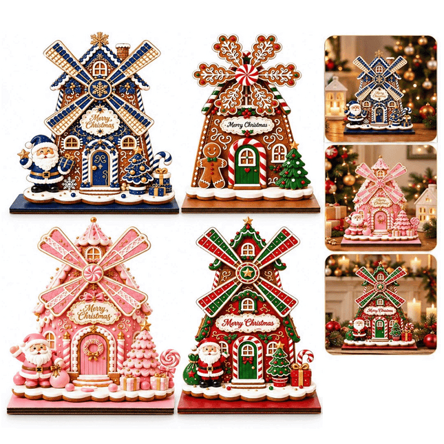 Wooden Christmas Ferris Wheel Ornament Hand-Rotating Tabletop Decor