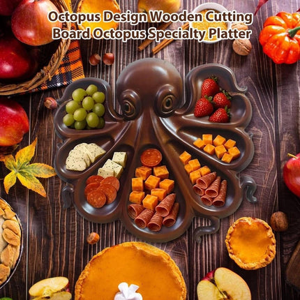 Unique Octopus Charcuterie Board Ocean Themed Wood Cheese & Meat Serving Platter