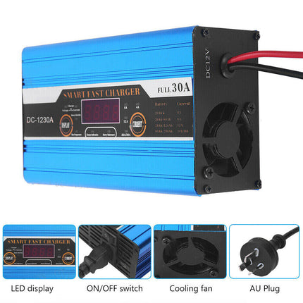 30A 12V Battery Charger Smart Charge for Car Motorcycle Caravan ATV Boat Truck