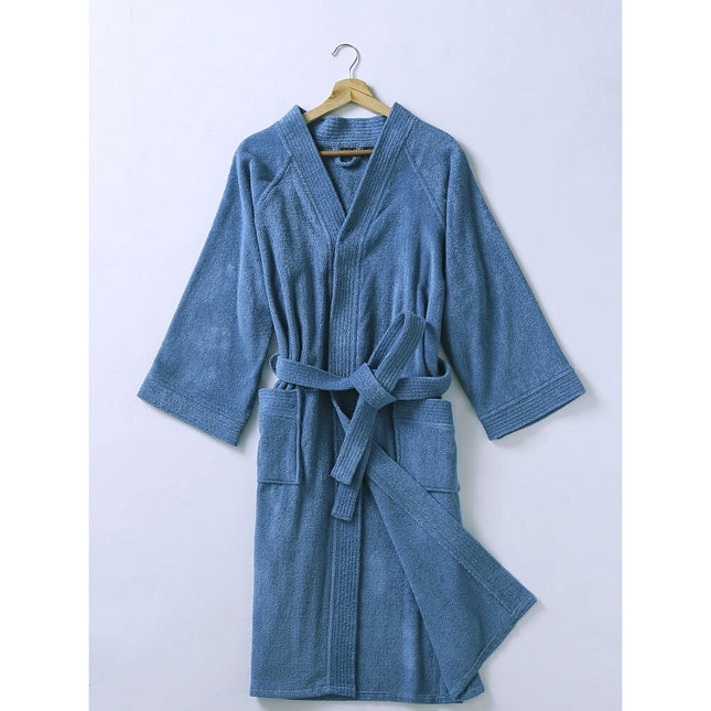 Luxury 100% Cotton Bath Robe Unisex Spa Hotel Soft Absorbent Towelling Blue XL