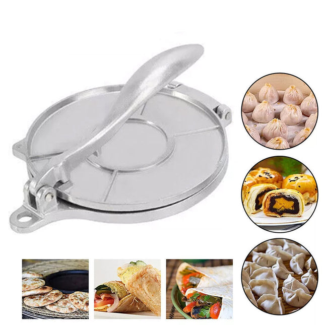 Silver-20cm Premium Tortilla Press Flat Bread Maker Taco Roti Chapati Health Food