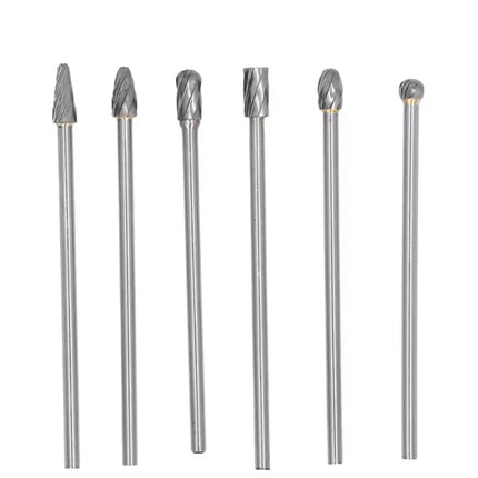 6Pcs Carbide Alloy Rotary Burr Set Tungsten Steel Solid Long Shank Burr Kit