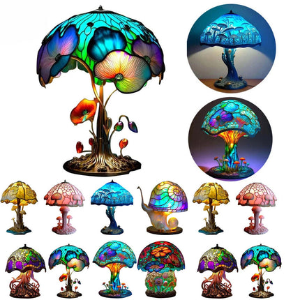 Painting Glass Mushroom Table Lamps Bohemian Resin Table Lamp Night Light Decor F#