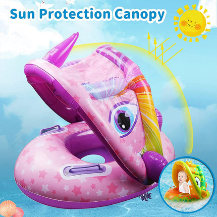 Baby Swimming Float With Sun Canopy Inflatable Kids Swim Pool Safety Seat Ring