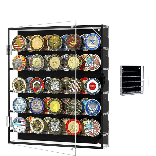 45 Grids Acrylic Clear Coin Medals Holder Military Challenge Coin Display Case