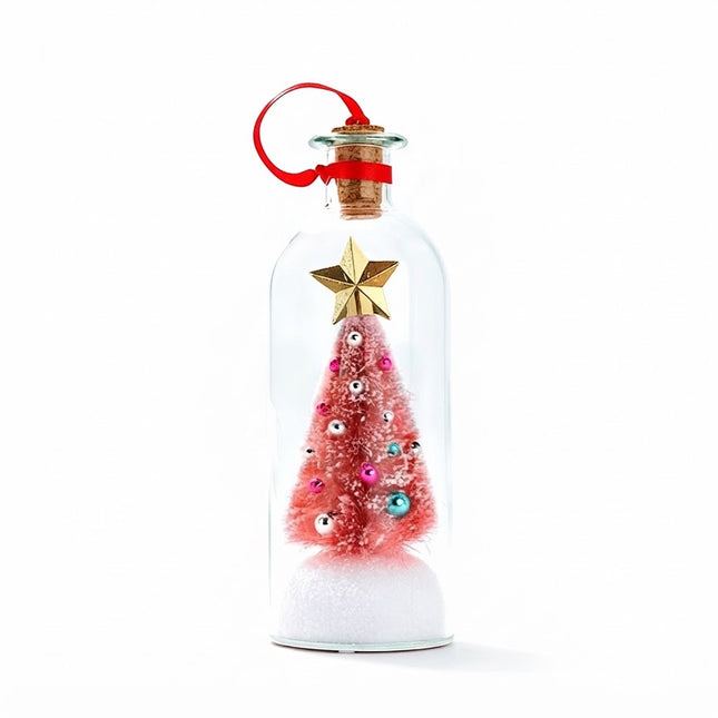 Christmas Tree Message in a Bottle with LED Voice Recording Message Decors (1PCS Pink)