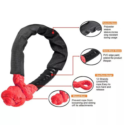 2PCs Soft Shackle 55cm Recovery Gear Dyneema Winch Rope 20T Heavy Duty Orange