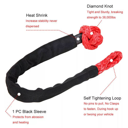 2PCs Soft Shackle 55cm Recovery Gear Dyneema Winch Rope 20T Heavy Duty Orange